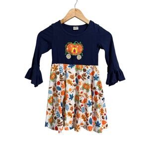 Boutique Embroidered Pumpkin Carriage Fall Dress 4T